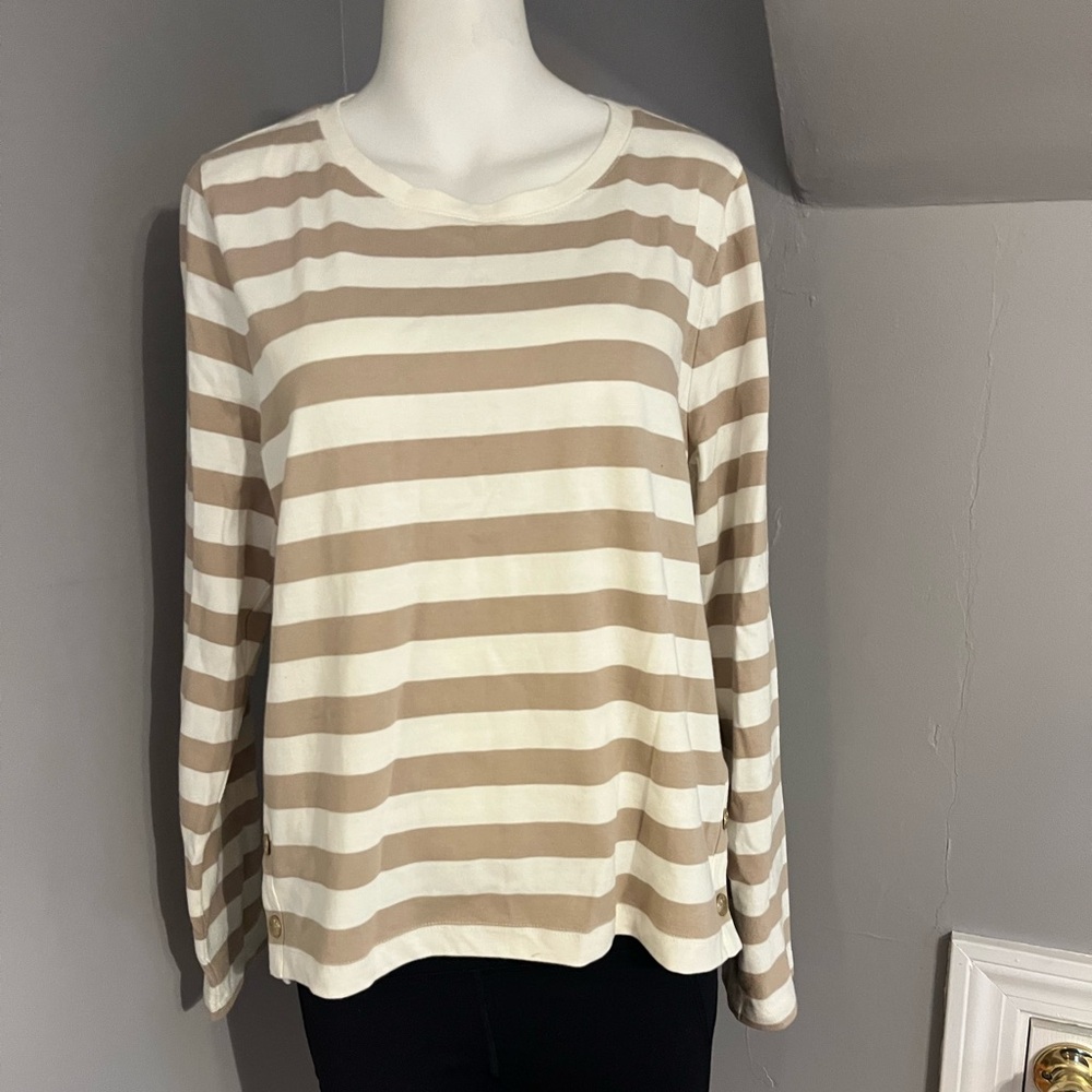 J.Crew Cream and Tan Striped Top